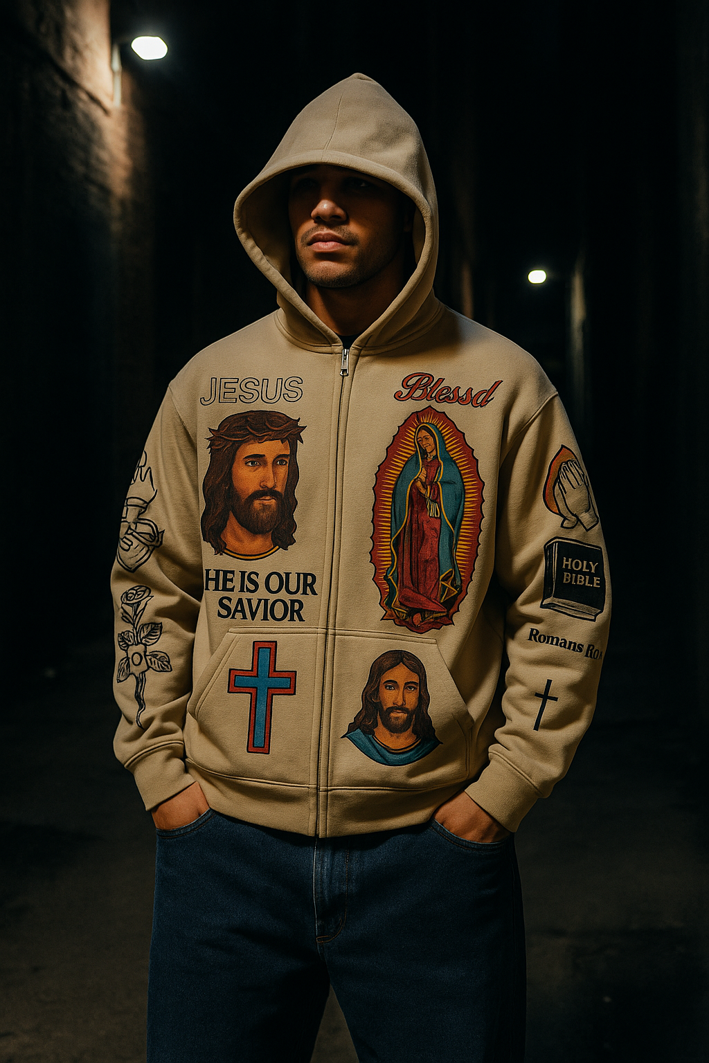 Jesus Hoodie Tan Cropped Fit