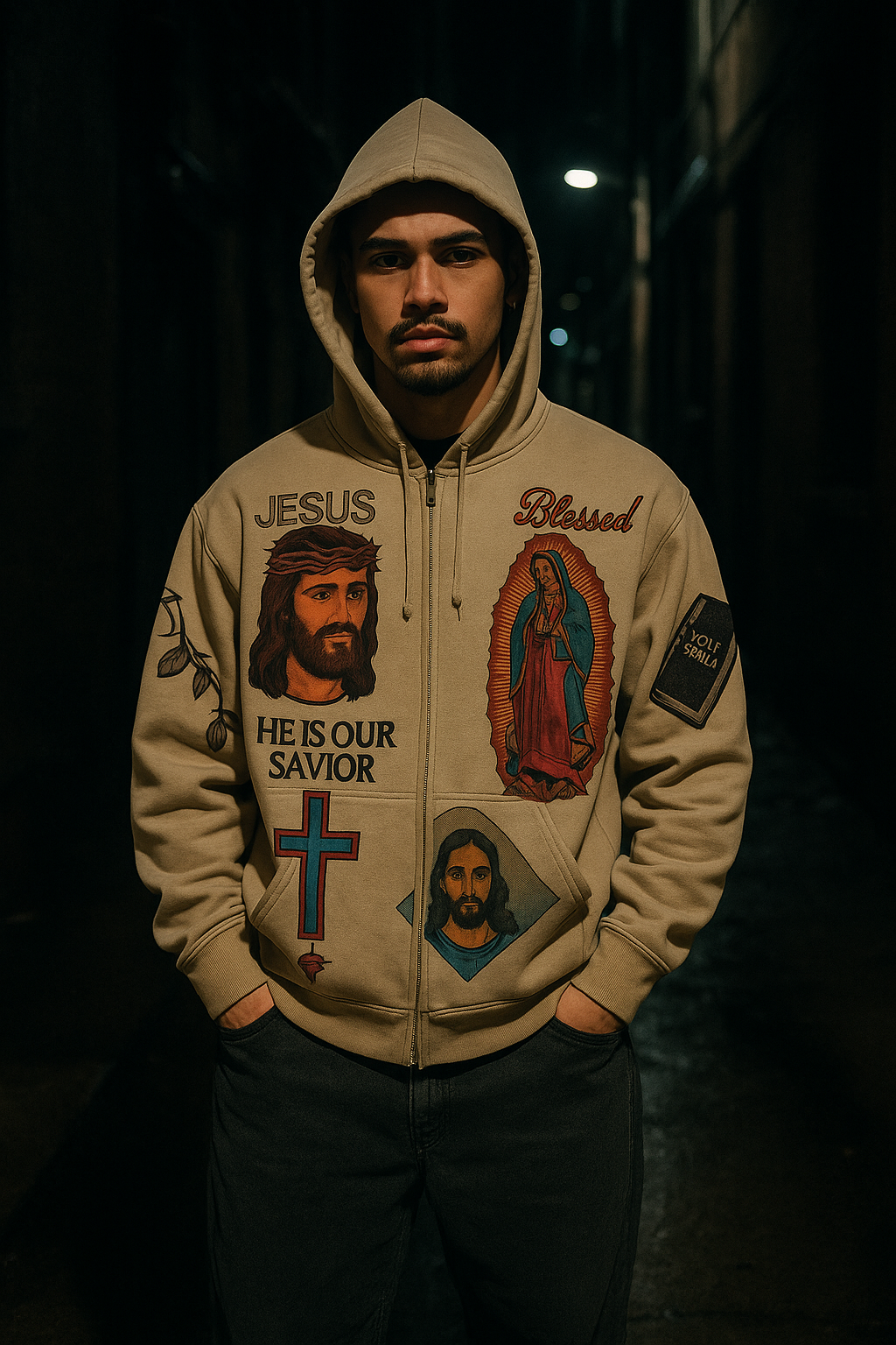 Jesus Hoodie Tan Cropped Fit