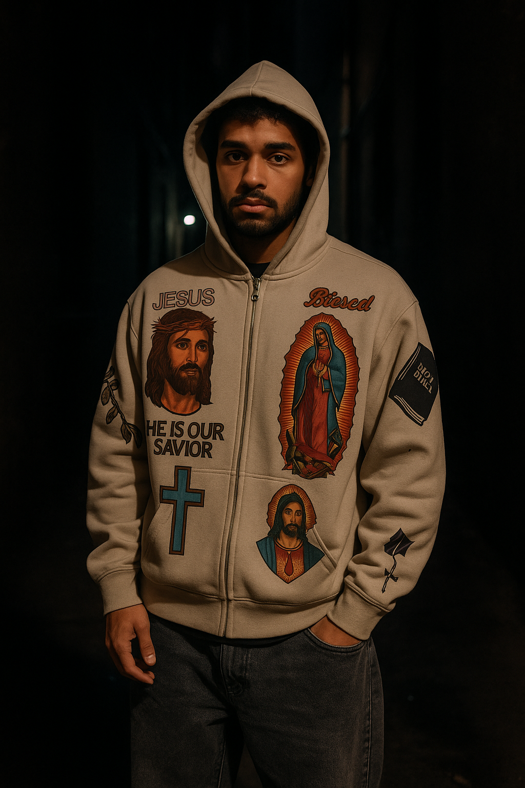 Jesus Hoodie Tan Cropped Fit