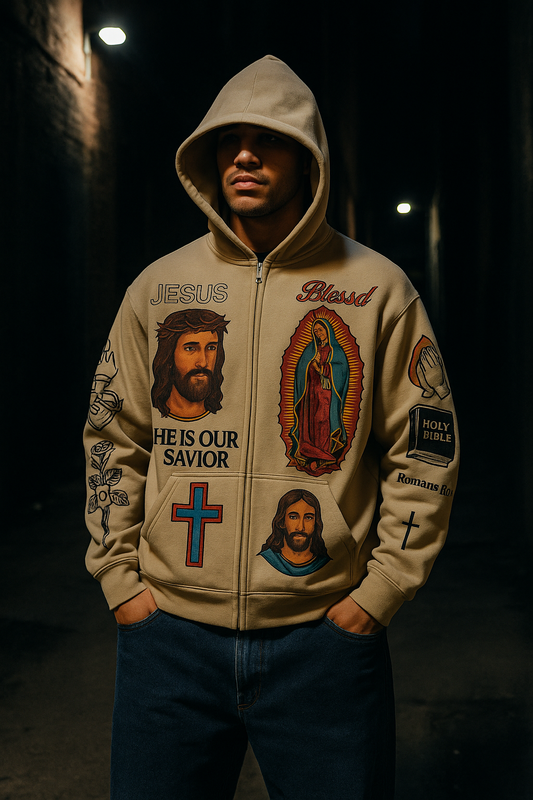 Jesus Hoodie Tan Cropped Fit