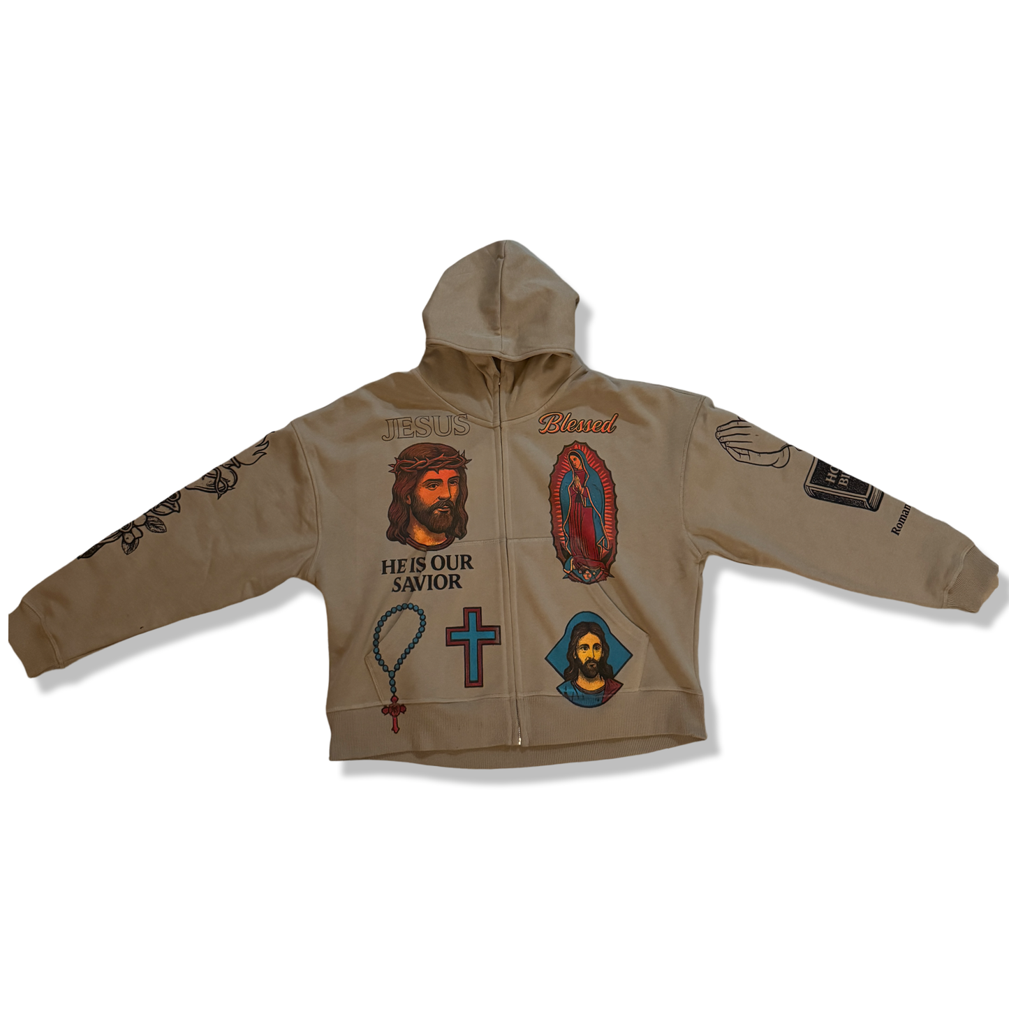 Jesus Hoodie Tan Cropped Fit